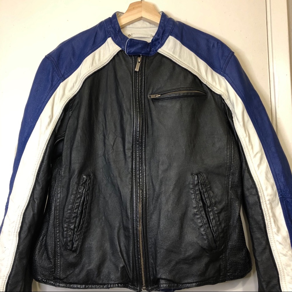Wilson’s Leather Blue Moto Cafe Racer Jacket